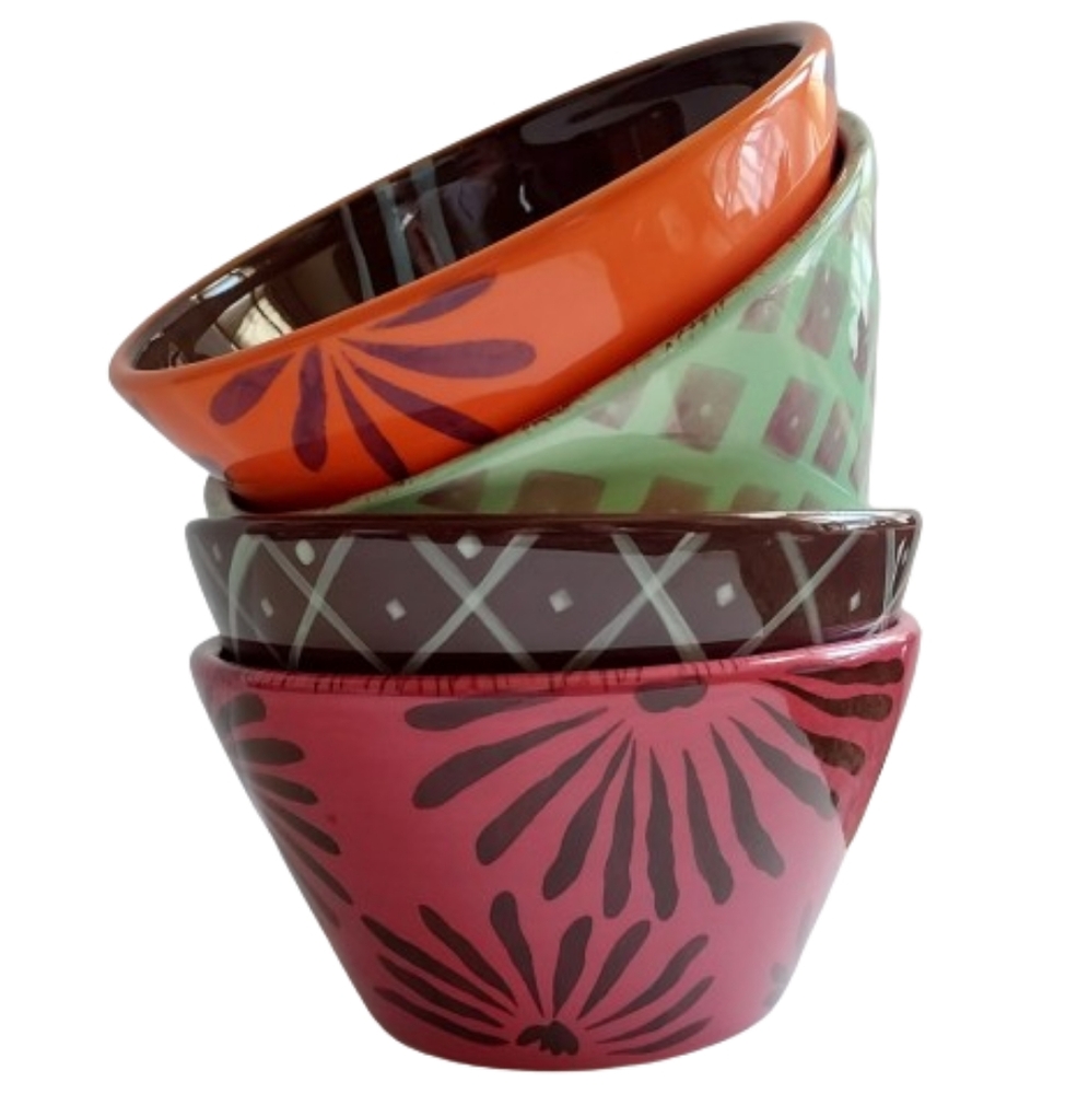 Tracy Porter Vivre Poetic Wanderlust Set of 4 Soup Ceral Bowls Brown Floral